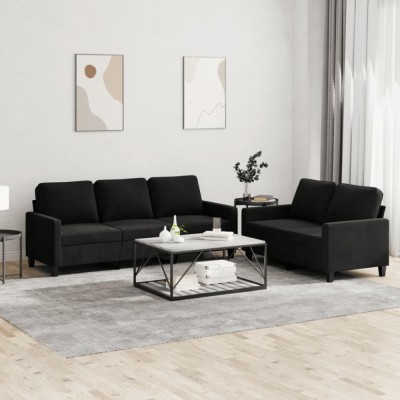 vidaXL Set de canapele cu perne, 2 piese, negru, catifea 3201521 foto