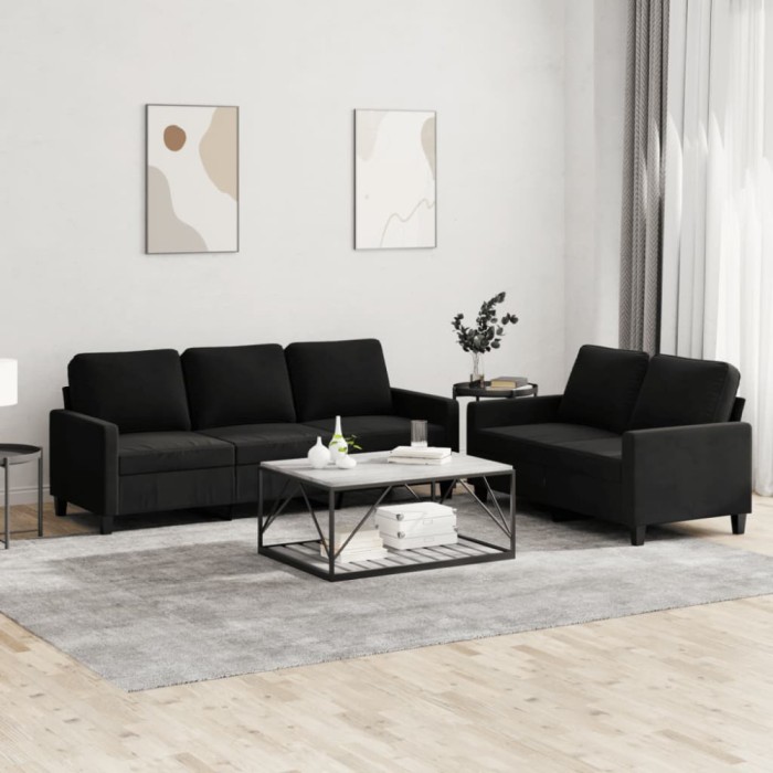 vidaXL Set de canapele cu perne, 2 piese, negru, catifea 3201521