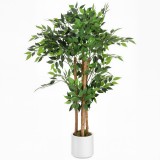HOMCOM Plantă Artificială Banian 120 cm, cu Trunchi din Lemn Masiv și Ghiveci pentru Interior, Verde | Aosom Romania