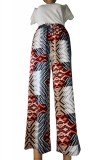 Pantaloni lungi, din bumbac, multicolori, in nuante de rosu-gri-negru, talie elastica