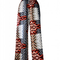 Pantaloni lungi, din bumbac, multicolori, in nuante de rosu-gri-negru, talie elastica