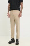 HUGO pantaloni din lana barbati, culoarea bej, cu fason chinos, 50538299
