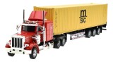 Macheta Camion American container metalic cu remorca MSC 36 cm lumini si sunete pull back