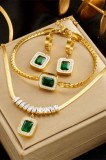 Set Bijuterii Placat Aur 18K, Lant 39+5cm, Bratara 17+5cm, Cercei si Piatra