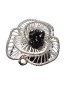 B32. Pandantiv floare argintie cu Mura din cristale negre de sticla, RavariuArt