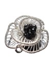 B32. Pandantiv floare argintie cu Mura din cristale negre de sticla, RavariuArt