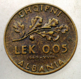1.883 ALBANIA WWII OCUPATIE ITALIANA 0,05 LEK 1940 R, Europa, Bronz-Aluminiu