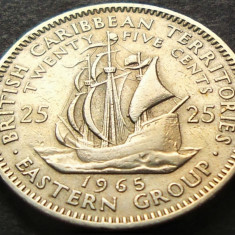 Moneda exotica 25 CENTI - TERITORIILE BRITANICE CARAIBE, anul 1965 * Cod 3914 B