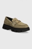 Geox mocasini din piele intoarsa D VILDE femei, culoarea verde, cu toc plat, D46UAH 00022 C3704