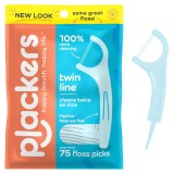 Ață dentară Plackers Twin Line Tuffloss răcoritoare, cu dublu fir, 75 bucăți