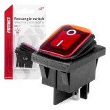 Intrerupator on/off, 12/24v, dreptunghiular, waterproof, iluminat culoare rosu, destinatie auto, utilitare, off-road, atv, ssv, quad, Amio