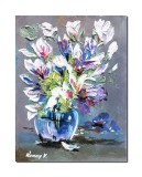 Tablou vaza cu irisi stilizati pictat manual, 40x30cm acril pe panza in relief efect 3D, Kenny Varniote