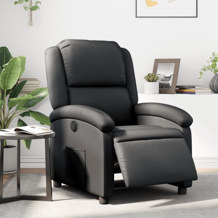 vidaXL Fotoliu rabatabil electric, negru, piele naturală 3204254