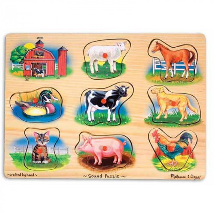 Puzzle lemn cu sunete Animale de la Ferma Melissa and Doug, 8 sunete