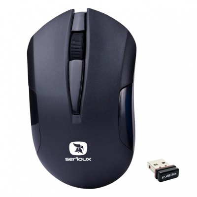 Mouse Serioux Drago 300, Wireless, USB, Senzor Optic, 4 Butoane, Scroll, Receiver, 10 m, baterie inclusa, Negru foto