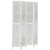 Paravan camera 4 panouri, alb, lemn masiv paulownia