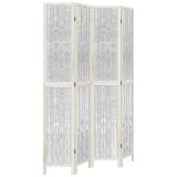 Cumpara ieftin Paravan camera 4 panouri, alb, lemn masiv paulownia