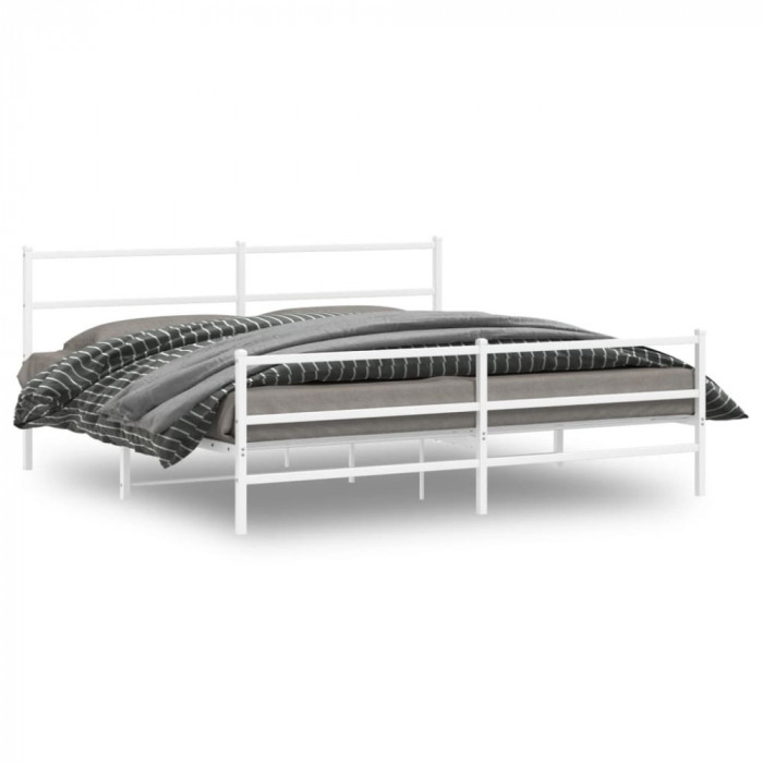 vidaXL Cadru pat metalic cu tăblie de cap/picioare&nbsp;, alb, 183x213 cm