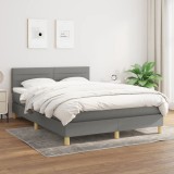 Pat box spring cu saltea, gri &icirc;nchis, 140x200 cm, textil GartenMobel Dekor, vidaXL