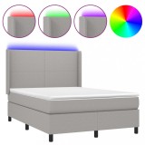 Cumpara ieftin Pat cu arcuri, saltea si LED, gri deschis, 140x200 cm, textil