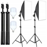 Cumpara ieftin Set 2 softbox-uri profesionale cu lumina continua, 5500K, becuri 30W, trepiede reglabile 95, 200 cm, difuzor textil, aluminiu si ABS, negru