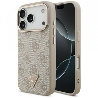 Husa MagSafe pentru Apple iPhone 17 Pro Max, Guess, 4G Triangle Logo, Roz Aurie foto