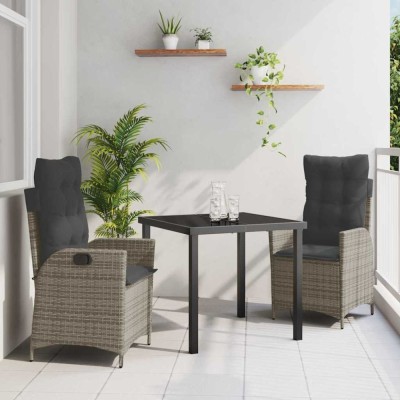 vidaXL Set de masă pentru grădină 3 pcs Gri poliratan 3380498 foto