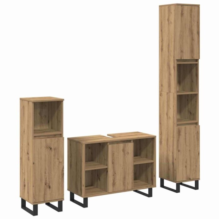 vidaXL Set mobilă pentru baie 3 piese Stejar artizanal Lemn tratat