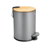 Cos de gunoi cu pedala Exitoso, Gri, Capac din lemn de bambus, Soft Close, 3l, Resigilat, Grad A