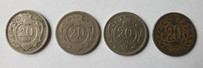 Moneda veche Austria Lot x 4 piese - 20 Heller ani diferiti ( 1893 - 1916 ) foto