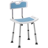 HOMCOM Scaun de Duș din Aluminiu și EVA, Reglabil pe 6 Niveluri, cu Spătar Curbat, 51,5x49,5x68,5-81 cm, Albastru Deschis și Alb | Aosom Romania