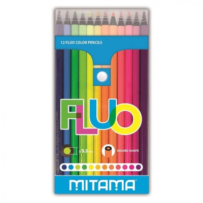 Set 12 Creioane colorate Fluorescente Mitama, reciclabile, multicolor foto