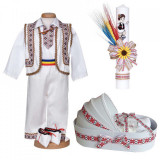 Set botez traditional baiat, trusou botez landou, lumanare si costum national,