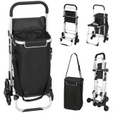 HOMCOM Carucior Cumparaturi 40L Impermeabil, Negru/Argintiu, 46x59.5x97 cm, cu Scaun Pliabil si Roti