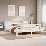 Cumpara ieftin Pat cu bibliotecă fără saltea, alb, 200x200 cm, lemn masiv pin