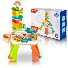 Masa interactiva pentru copii, emite sunete, figurine incluse, tobogan, omida, fluture, 46 x 46 x 75 cm, plastic, multicolor foto