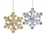 Set 2 ornamente brad Craciun Fulg de Nea plastic argintiu auriu cm 13,5 x 4 x 15,5 H