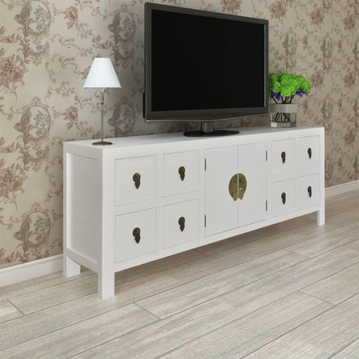 Comoda TV, alb, 110x24x48 cm, lemn prelucrat GartenMobel Dekor