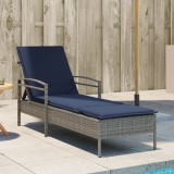 VidaXL Șezlong cu pernă gri 63x200x81 cm, poliratan (doar SUA) 368305