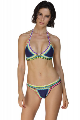 SW860-4 Costum de baie colorat, din neopren cu model crosetat foto