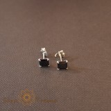 Cercei Unisex Argint 925 cu Cristal Zirconia Negru Patrat, 5 mm