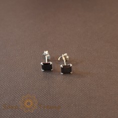 Cercei Unisex Argint 925 cu Cristal Zirconia Negru Patrat, 5 mm