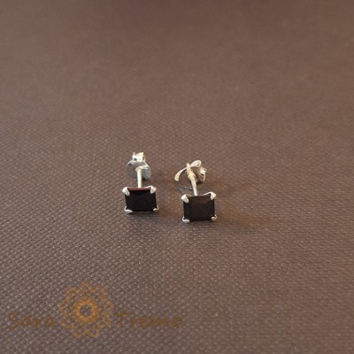 Cercei Unisex Argint 925 cu Cristal Zirconia Negru Patrat, 5 mm foto