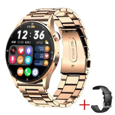 Ceas Smartwatch DAMAR, Ecran IPS LCD, Android/iOS, Bluetooth 5.1 HD, Curea metalica /Silicon neagra, Elegant/Sport, Memento apeluri primite, Notificar foto