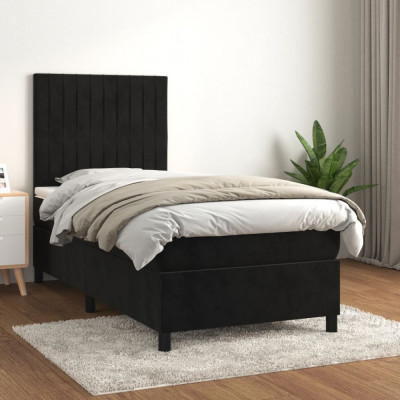 vidaXL Pat box spring cu saltea, negru, 80x200 cm, catifea foto