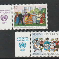 Natiunile Unite Vienna 1987-Ziua UN,serie 2 val.,tabs,dantelate,MNH,Mi.75-76
