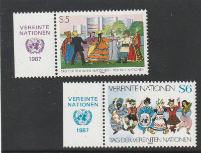 Natiunile Unite Vienna 1987-Ziua UN,serie 2 val.,tabs,dantelate,MNH,Mi.75-76 foto