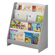 Raft pentru carti si reviste pentru copii biblioteca cu rafturi sectiune din lemn - alb si gri.