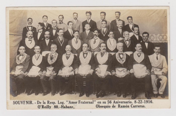 Masonerie , Havana 1916 , Log. AMOR FRATERNAL CP suvenir , a 56-a aniversare