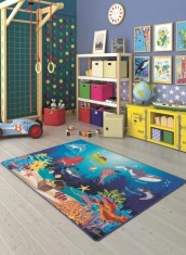 Covor Camera Copii Model Oceanarium, Marime 100 x 150 cm, Multicolor, Tesatura Plata, Antiderapant, Antialergic, Poliamida, Gradinita, Cresa, Loc de J